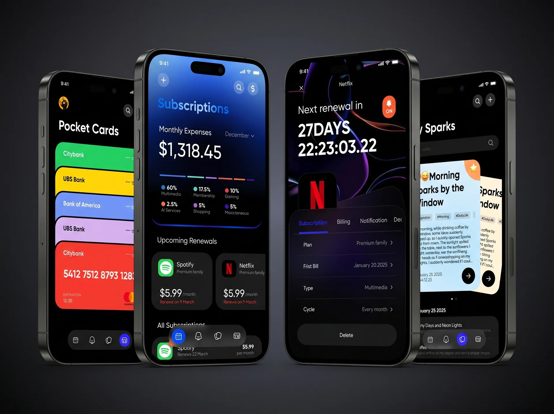 Project Gamma – Subscriptions & cards screens